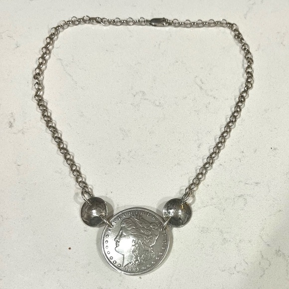 1881-O US Morgan Silver Dollar Coin Plus 2 Dimes in Sterling Silver 18" Necklace - Picture 2 of 12